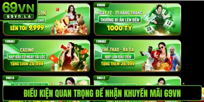 Điều kiện quan trọng để nhận khuyến mãi 69VN
